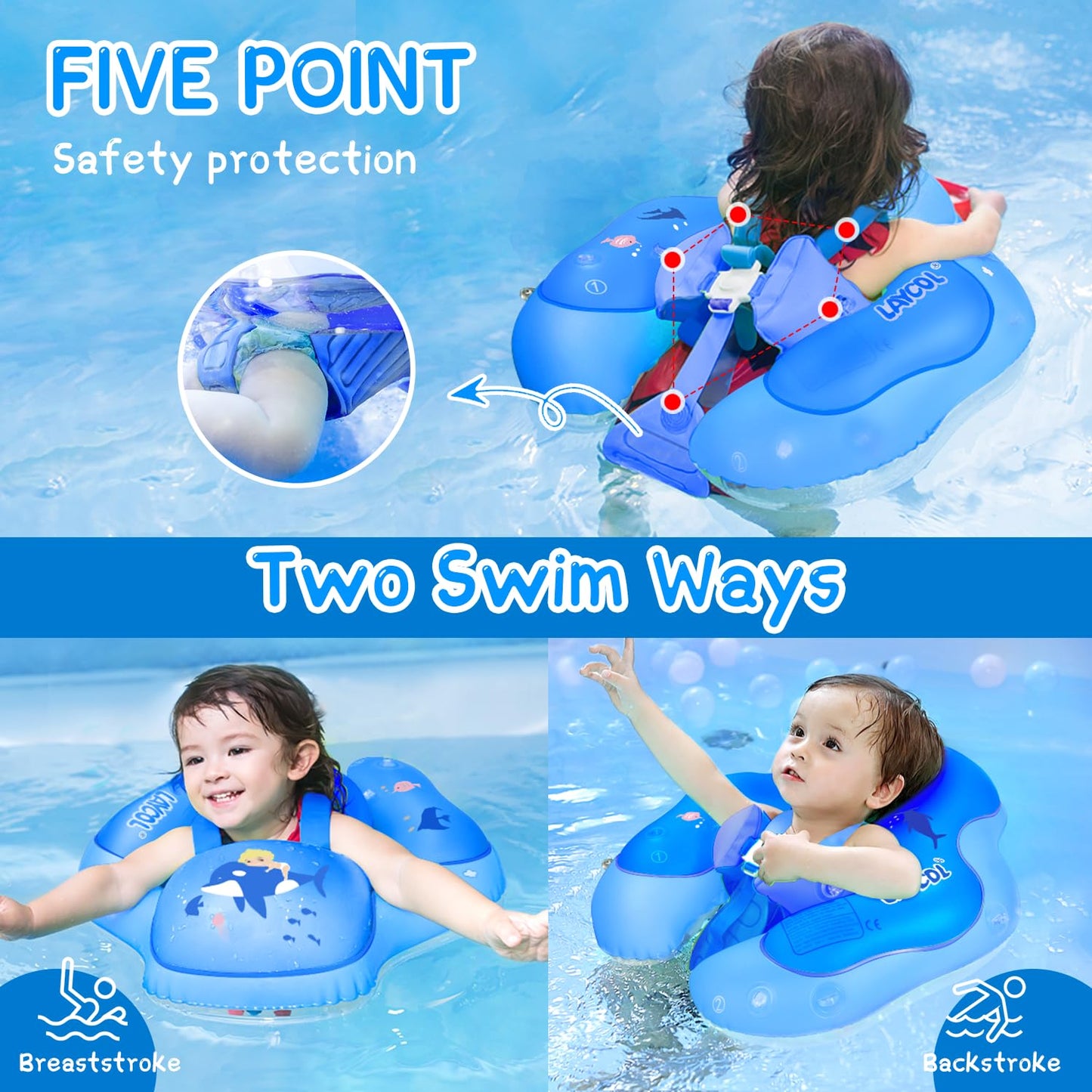 LAYCOL Baby Swimming Float with UPF50+ Sun Canopy — Stable Pool Float for Ages 3-36 Months