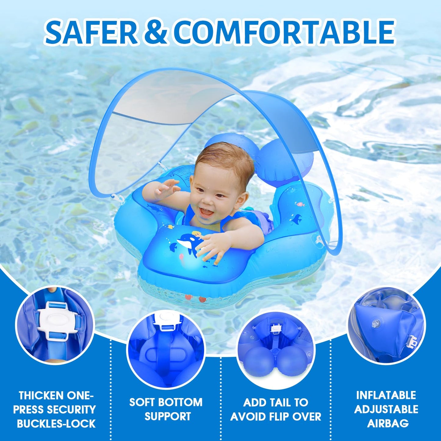 LAYCOL Baby Pool Float with Canopy – UPF 50+ Sun Protection, Anti-Flip Safety for Infants 3–36 Months