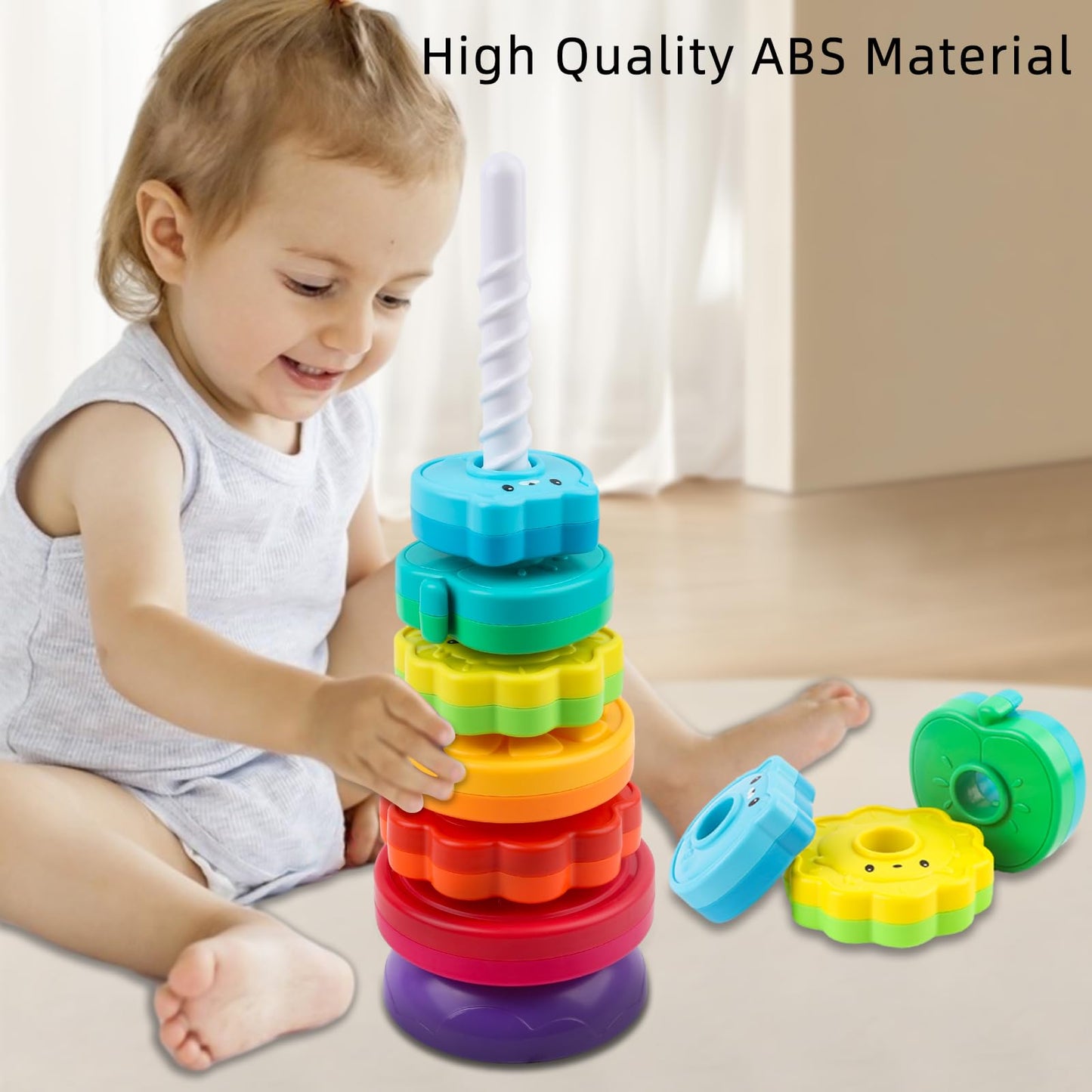 LBAIBB Rainbow Spin Tower - Spinning Stacking Toy for Toddlers 1-3 | Montessori Sensory Toy