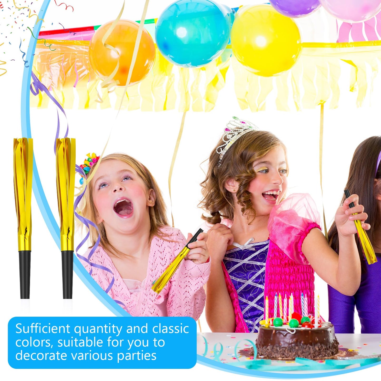 LCPQMZGH Gold Glitter Fringed Noise Makers – 24pcs Party Horns for Baby Showers, Birthdays & New Year