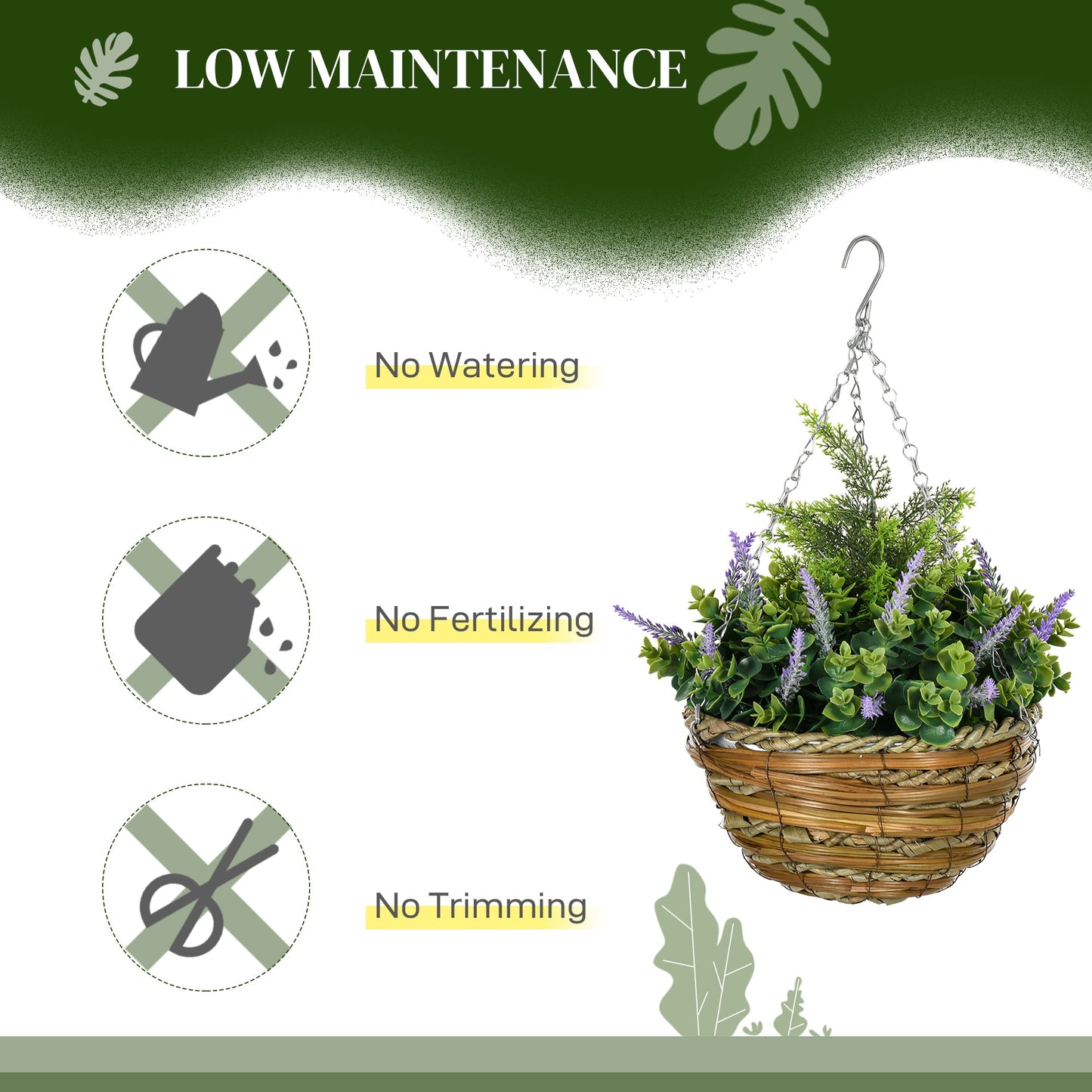 Outsunny 2 PCs Artificial Lisianthus Flower Hanging Planter Basket