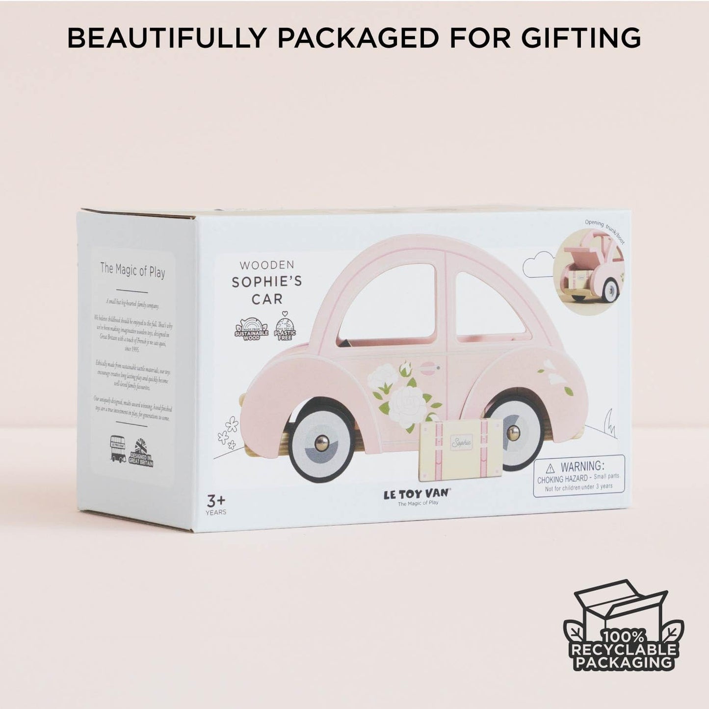 Le Toy Van Daisylane Sophie's Car Accessories Play Set – Pink Wooden Car with Luggage for Dolls Houses (Ages 3+)