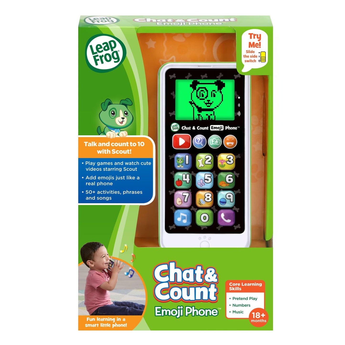 LeapFrog Chat & Count Emoji Phone, Green – Toddler Pretend Play Smartphone