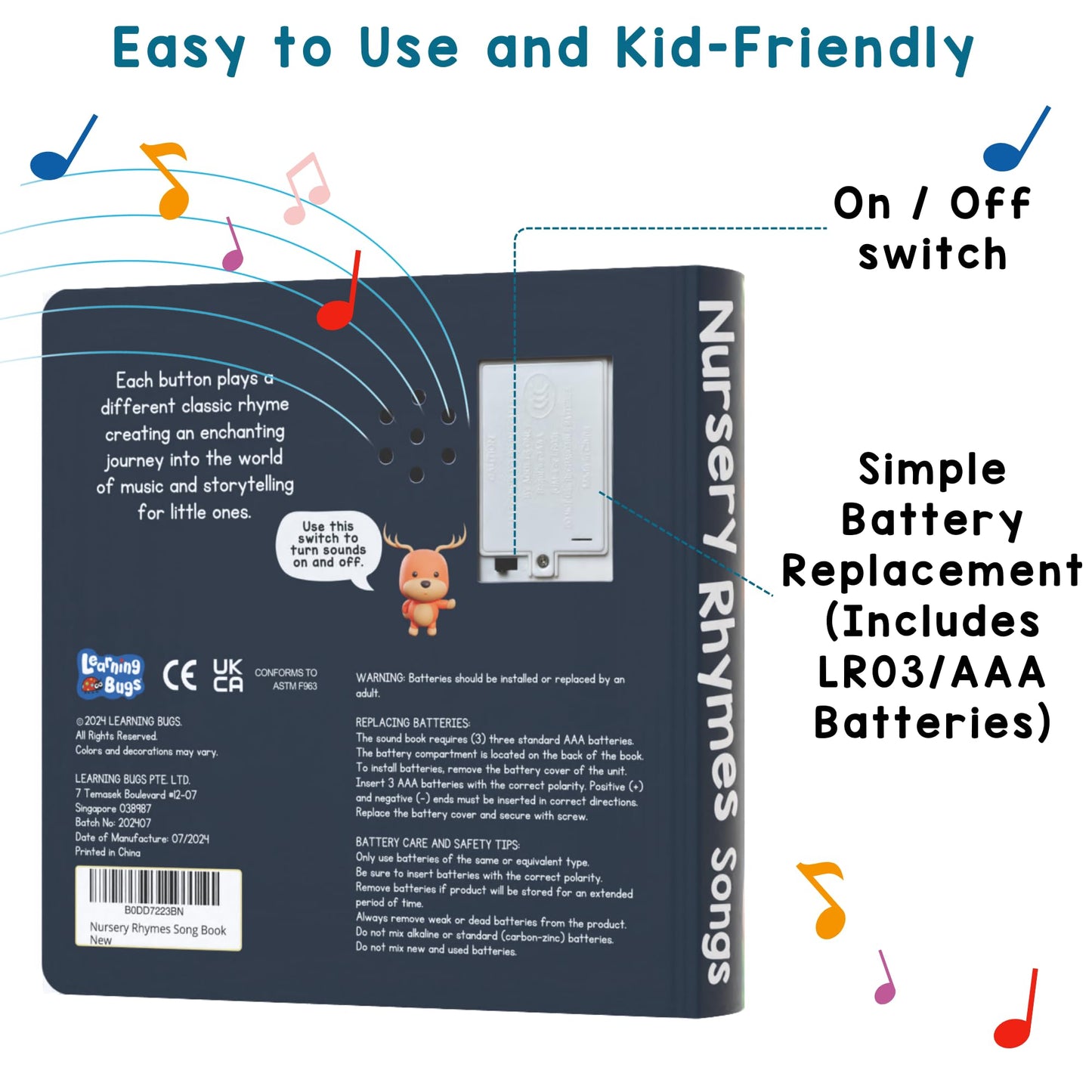 Learning Bugs Nursery Rhymes: 28-Button Sing-Along Music Book for Toddlers 1-3