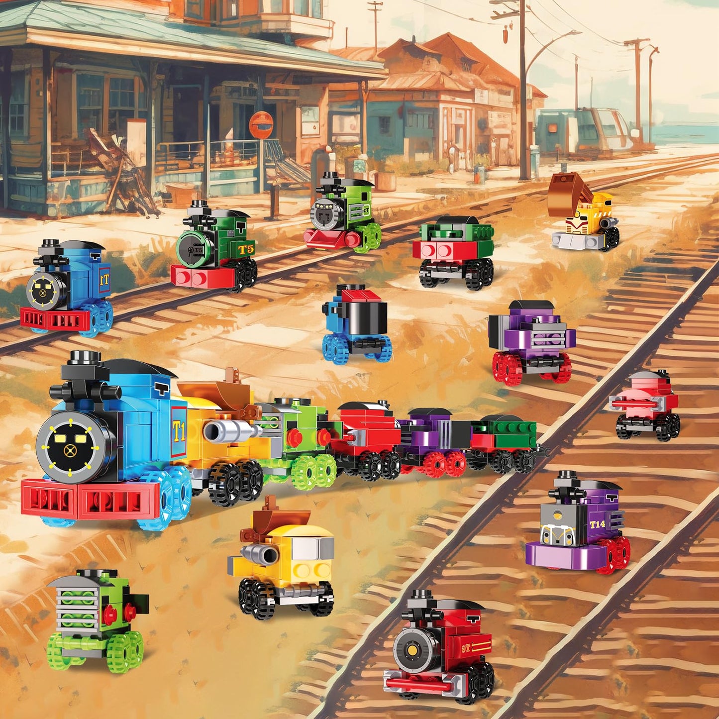 LEBOCADO Mini Train Building Blocks – 12-Pack STEM Toys for Kids