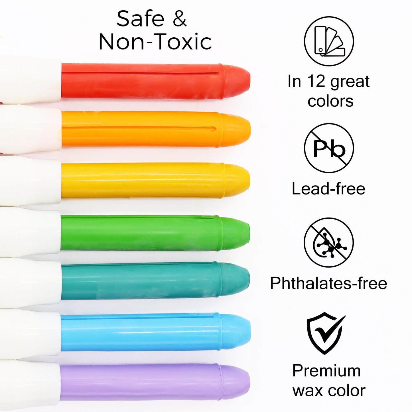 Lebze Washable Jumbo Crayons for Toddlers – 24 Non-Toxic Colors (Flower Monaco)