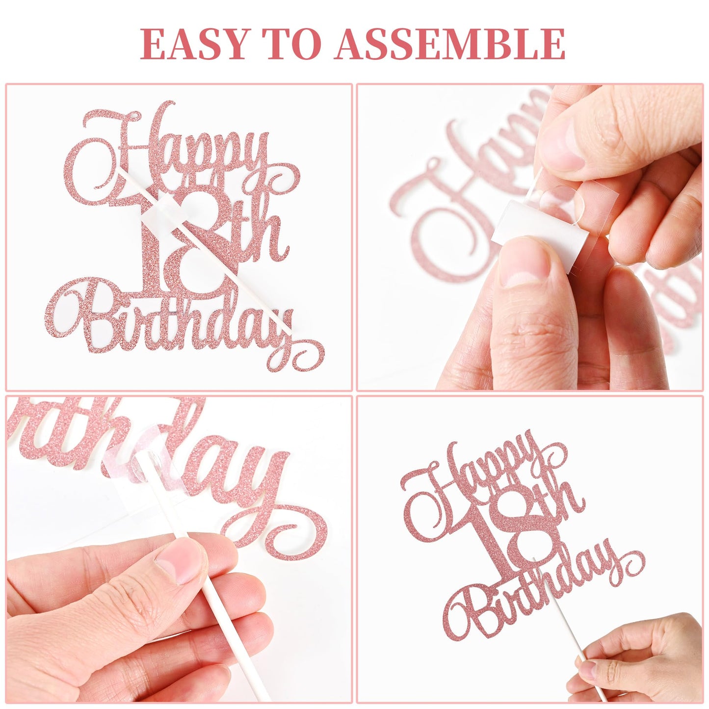 Lecferrarc 18th Birthday Cake Decorations – Glitter Happy 18th Birthday Toppers & Numeral Candles Set (Rose Gold)