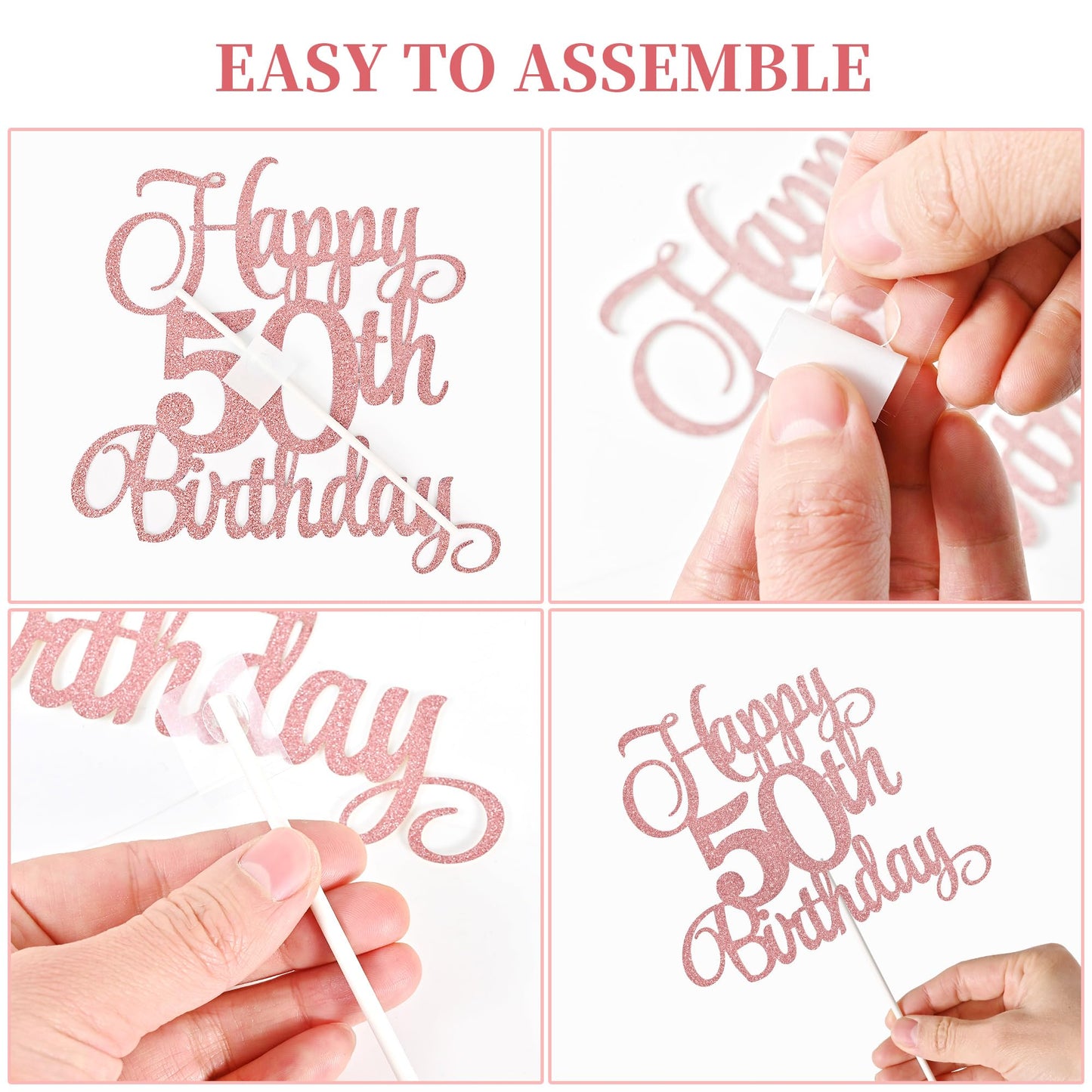 Lecferrarc 50th Birthday Cake Decorations – Glitter Rose Gold Toppers, Numeral Candles & Party Set
