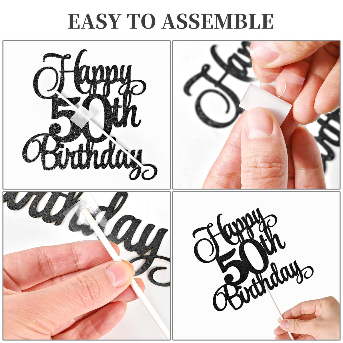 Lecferrarc 50th Birthday Cake Decorations Glitter Toppers and Numeral Candles Set Black