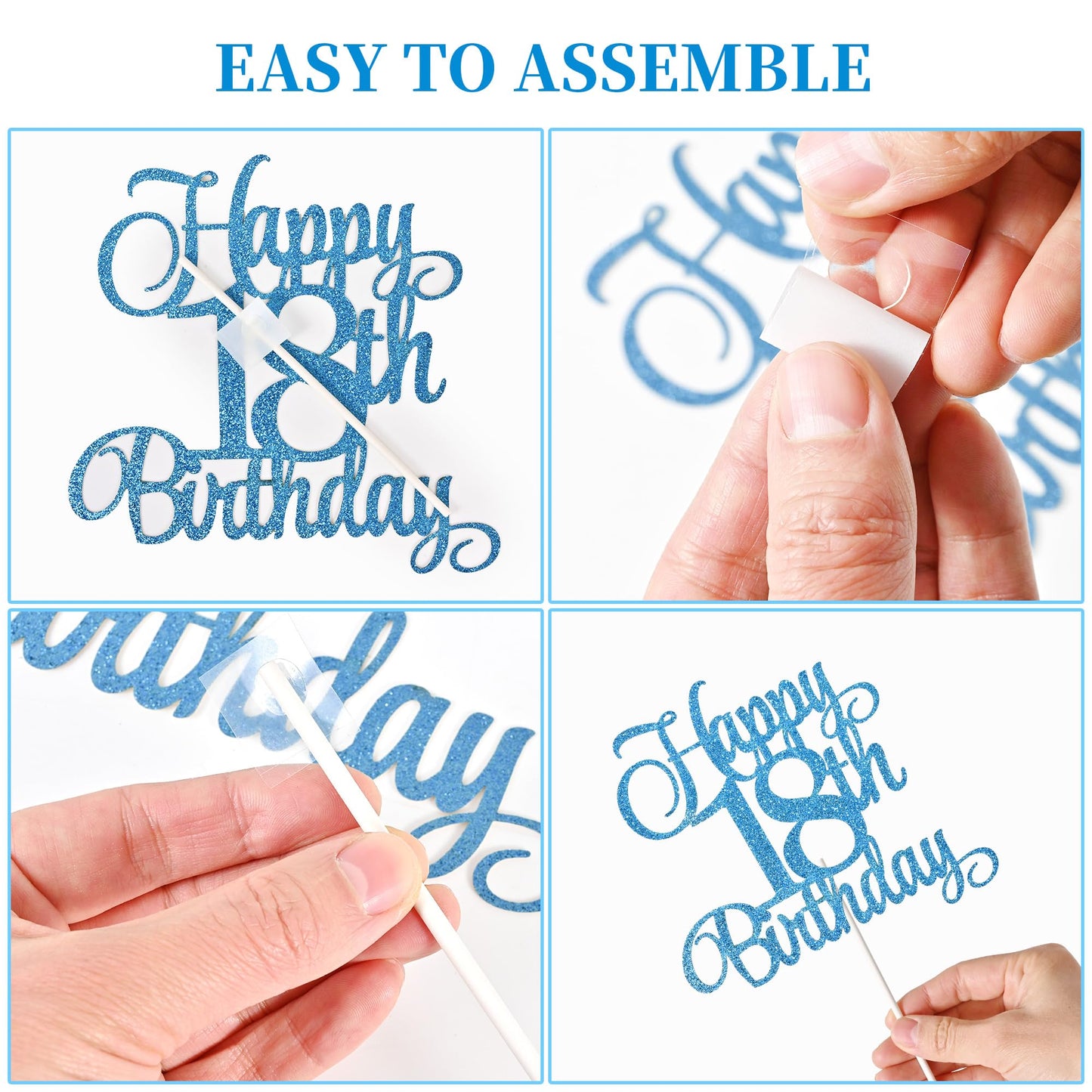 Lecferrarc 18th Birthday Cake Decorations – Glitter Candles & Toppers Set (Blue)