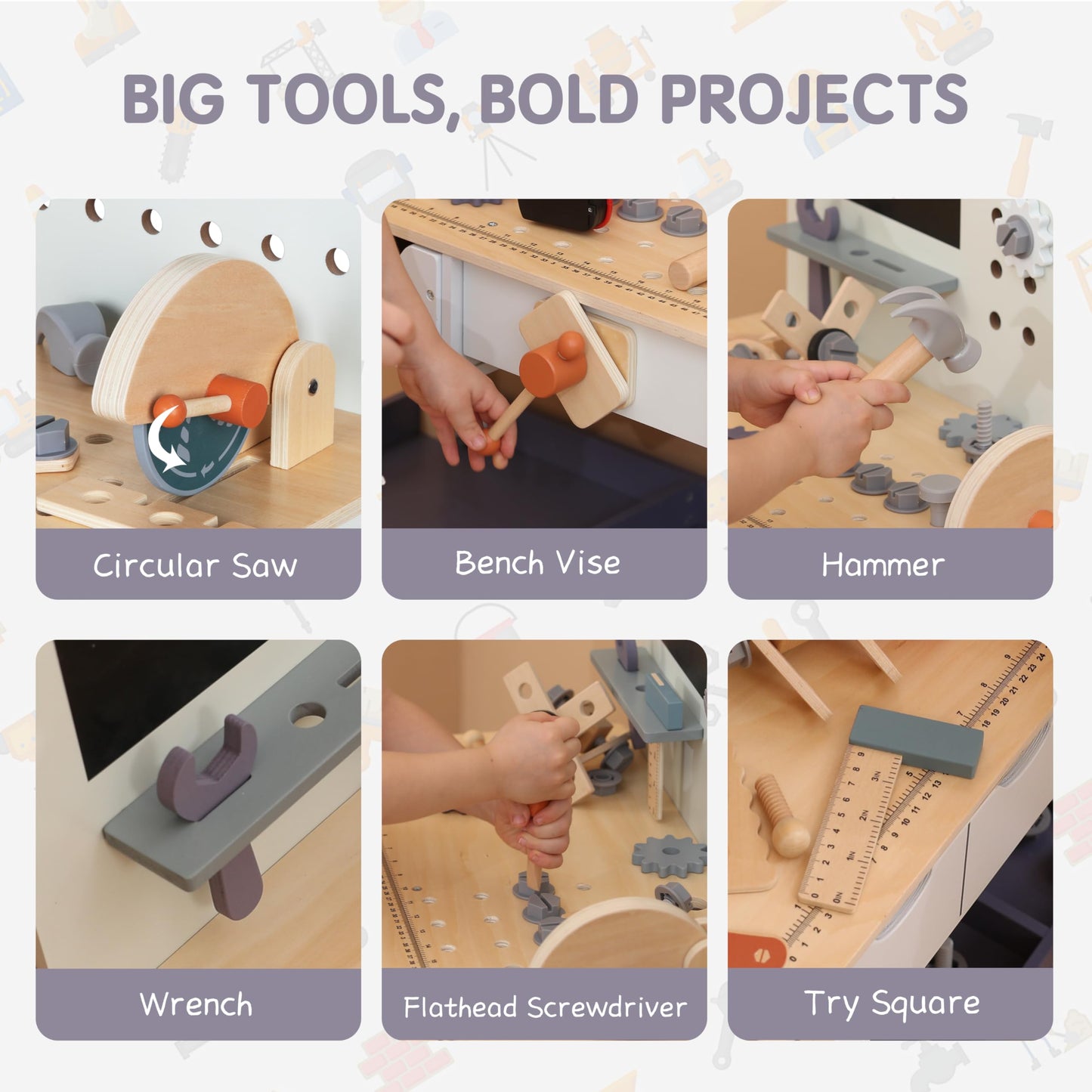Leeshyah Wooden Kids Tool Bench with Electric Drill – Toddler Workshop for Ages 3+