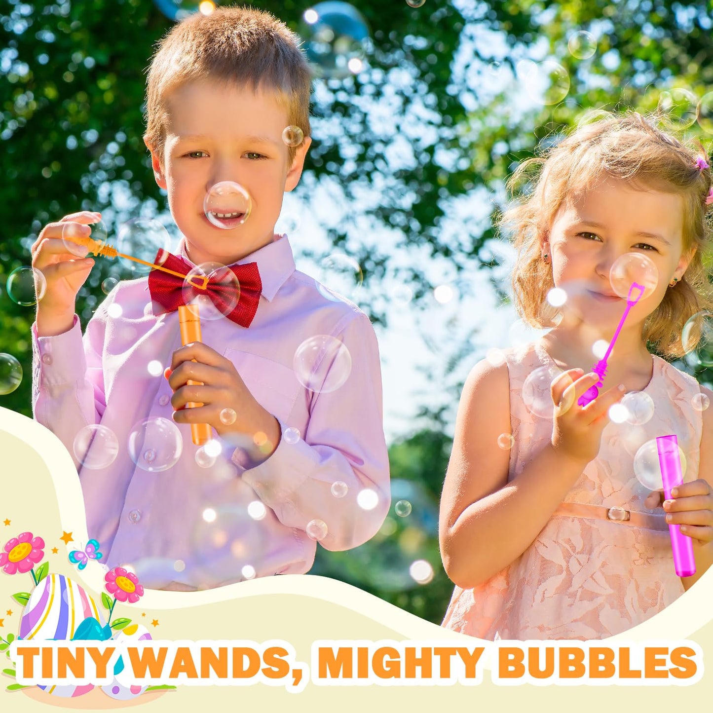 Leetous 24 Pack Easter Mini Bubbles Wands – Non-Candy Easter Toys for Kids