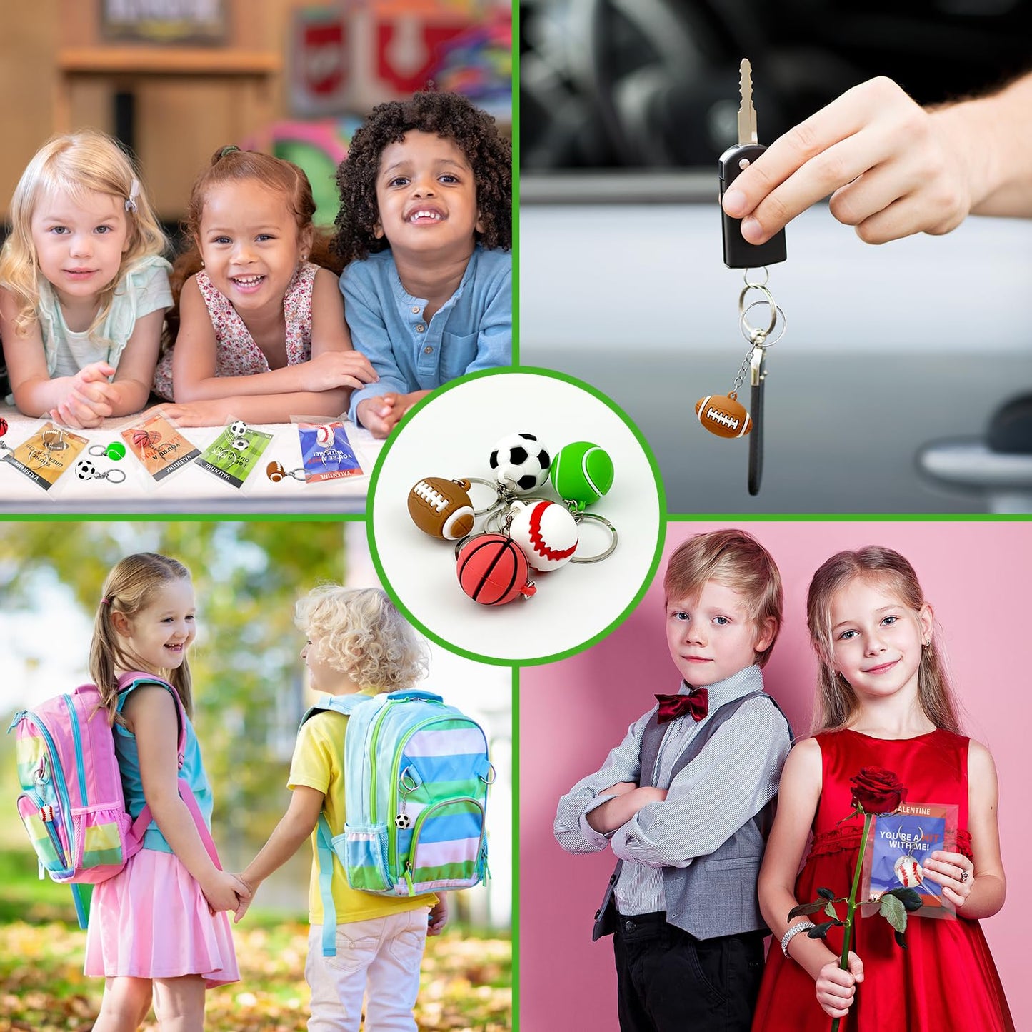 Leetous 28-Pack Sports Valentines Keychains with Exchange Cards – Classroom Gifts for Kids