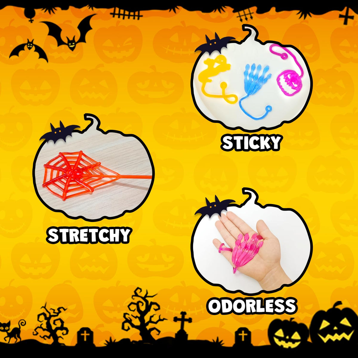Leetous 100-Pack Halloween Sticky Hands — Non-Candy Bulk Party Favors for Kids