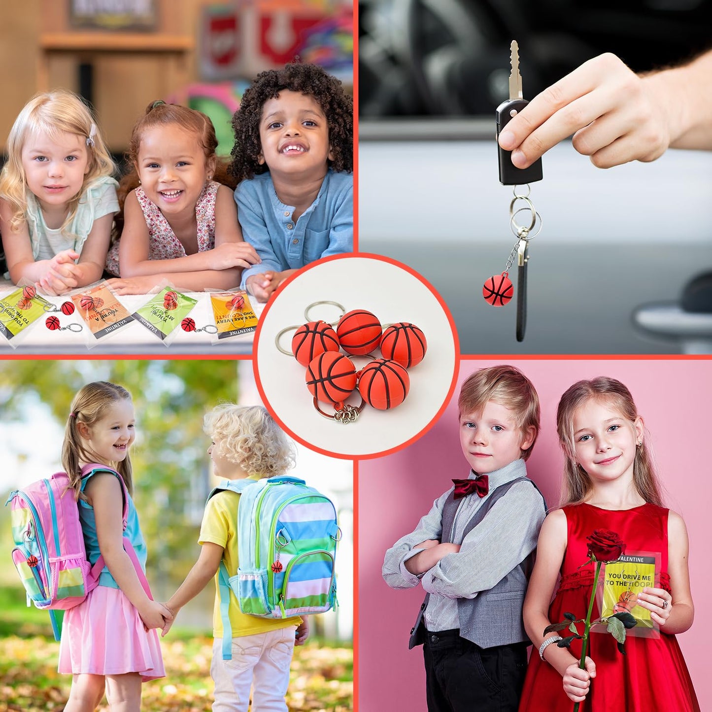 Leetous Basketball Valentines Day Keychains & Exchange Cards - 28-Pack for Kids
