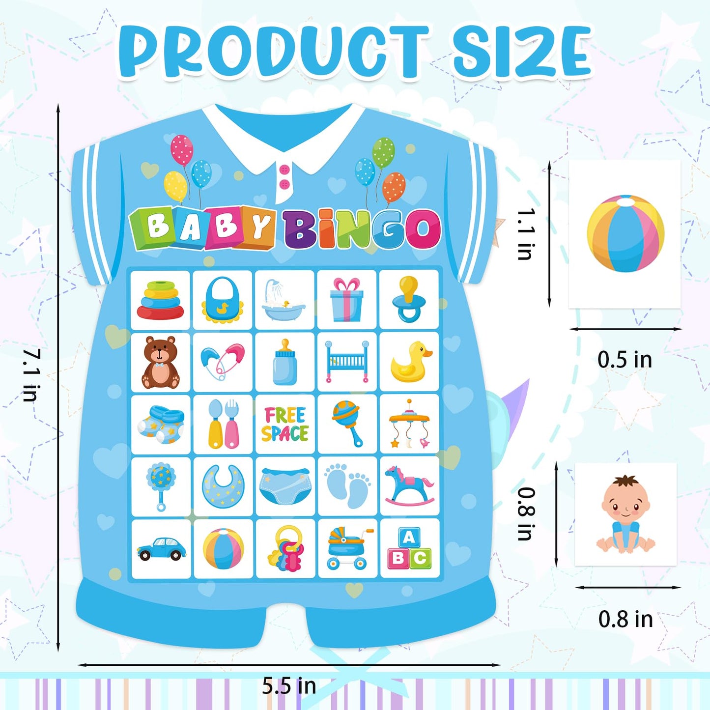 Leezead Baby Shower Bingo Game for Adults – 24 Players, Newborn Cards & Chips