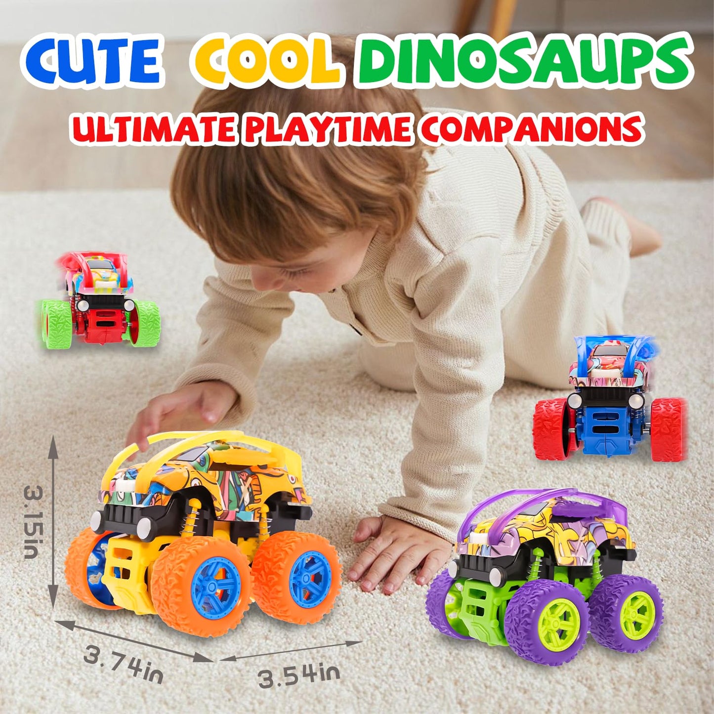 LEFEI Monster Truck 4-Pack – Push & Go Friction Cars for Kids 3–7