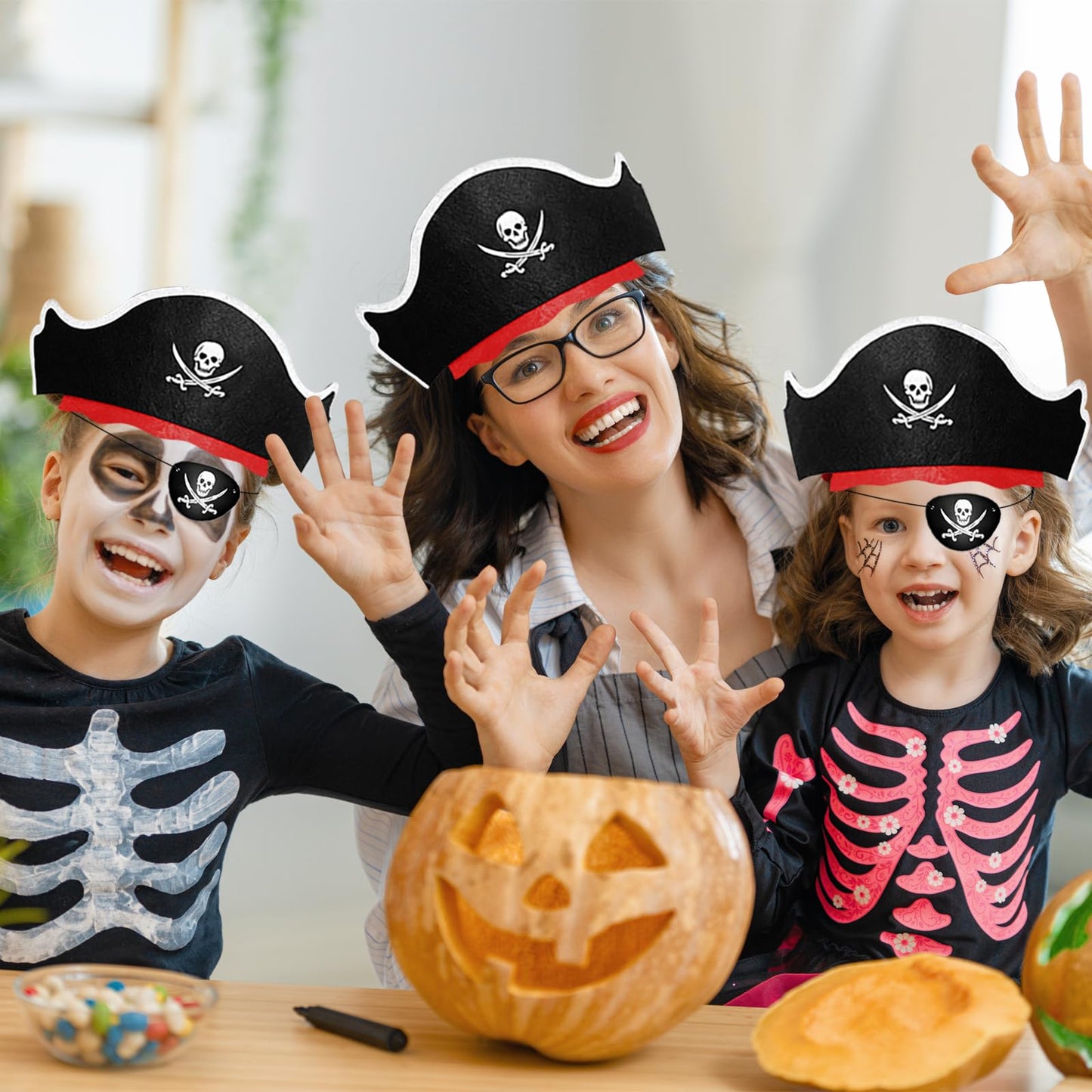 Legigo 12 Pcs Pirate Hat with Eye Mask – Classic Costume Accessories for Pirate Party (Black)
