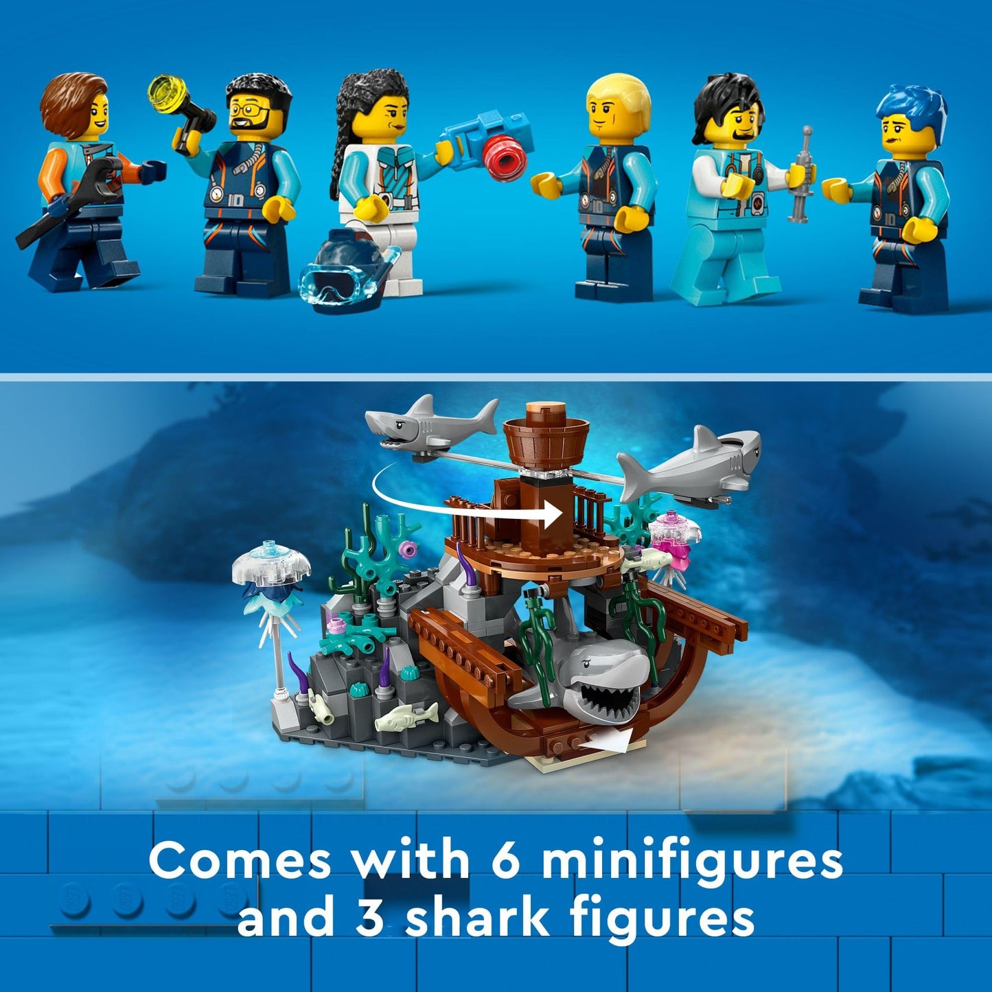 LEGO City Deep-Sea Explorer Submarine 60379 | Ocean Shipwreck Playset with 6 Minifigures