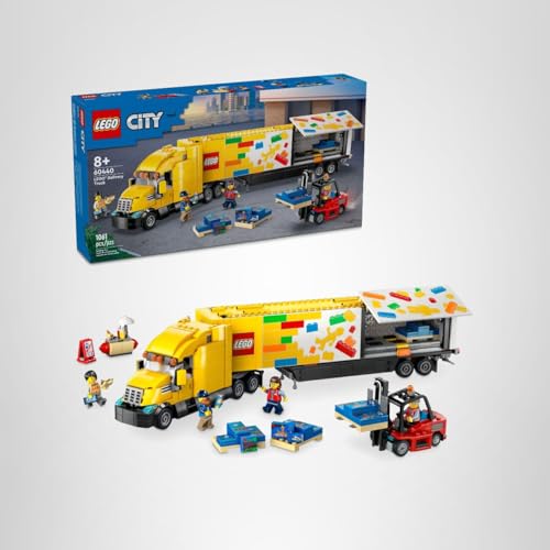 LEGO City Yellow Delivery Truck 60440 – Semitruck & Trailer with Forklift, 4 Minifigures