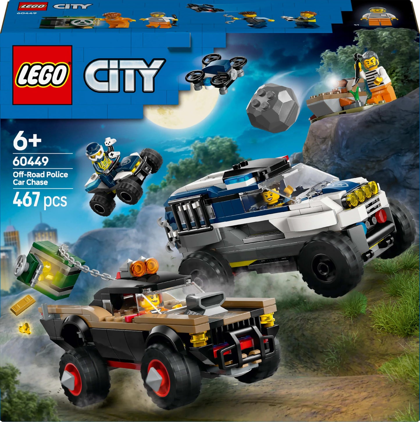 LEGO City Off-Road Police Chase Action Set – Police SUV, Crook Pickup, Quad Bike & Drone | Kids Construction Toy - 60449