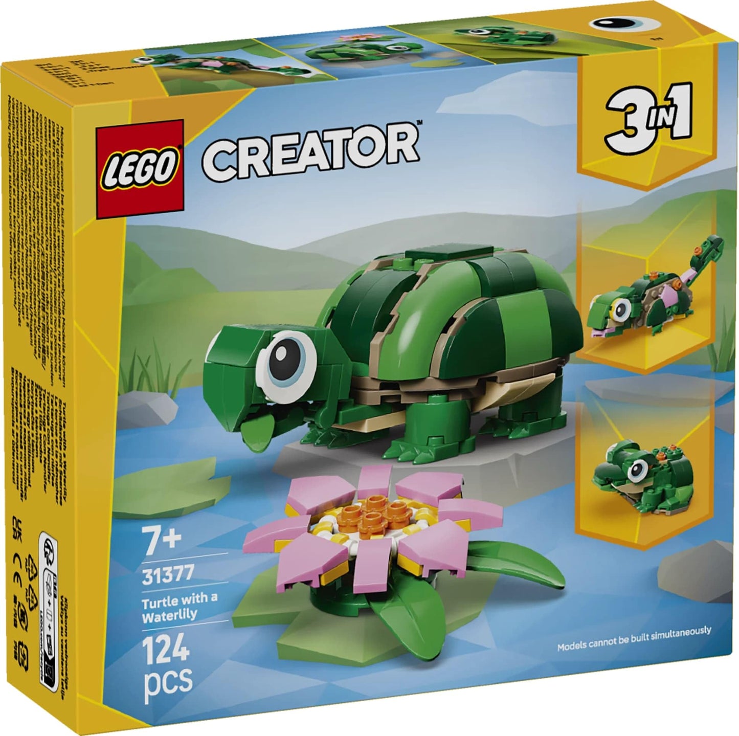 LEGO Creator 31377 Lazing Turtle Waterside – 3-in-1 Building Toy for Kids 7+ | Animal Adventure Set