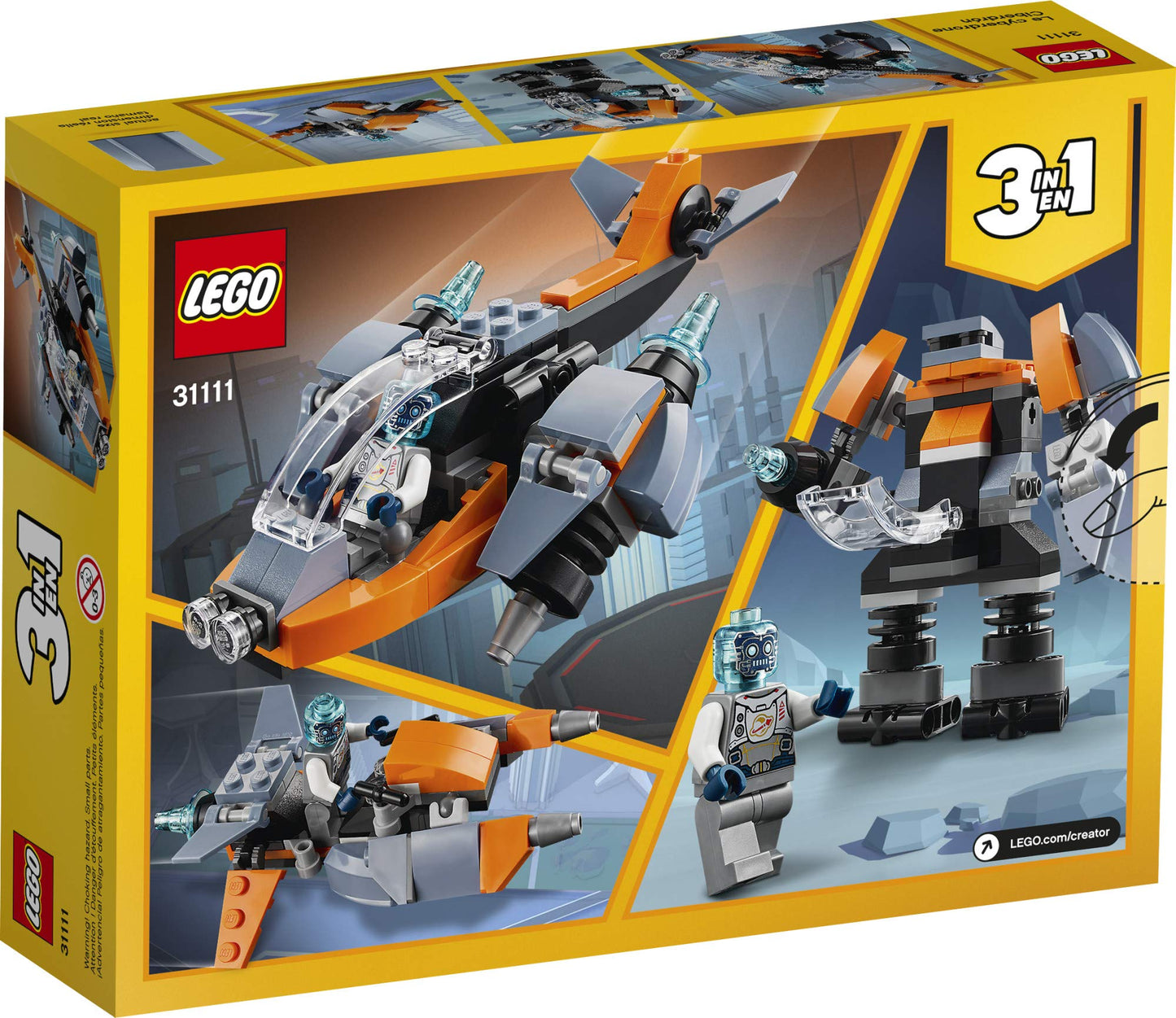 LEGO Creator 3in1 Cyber Drone 31111 | 3-in-1 Space Toy: Drone, Mech & Scooter