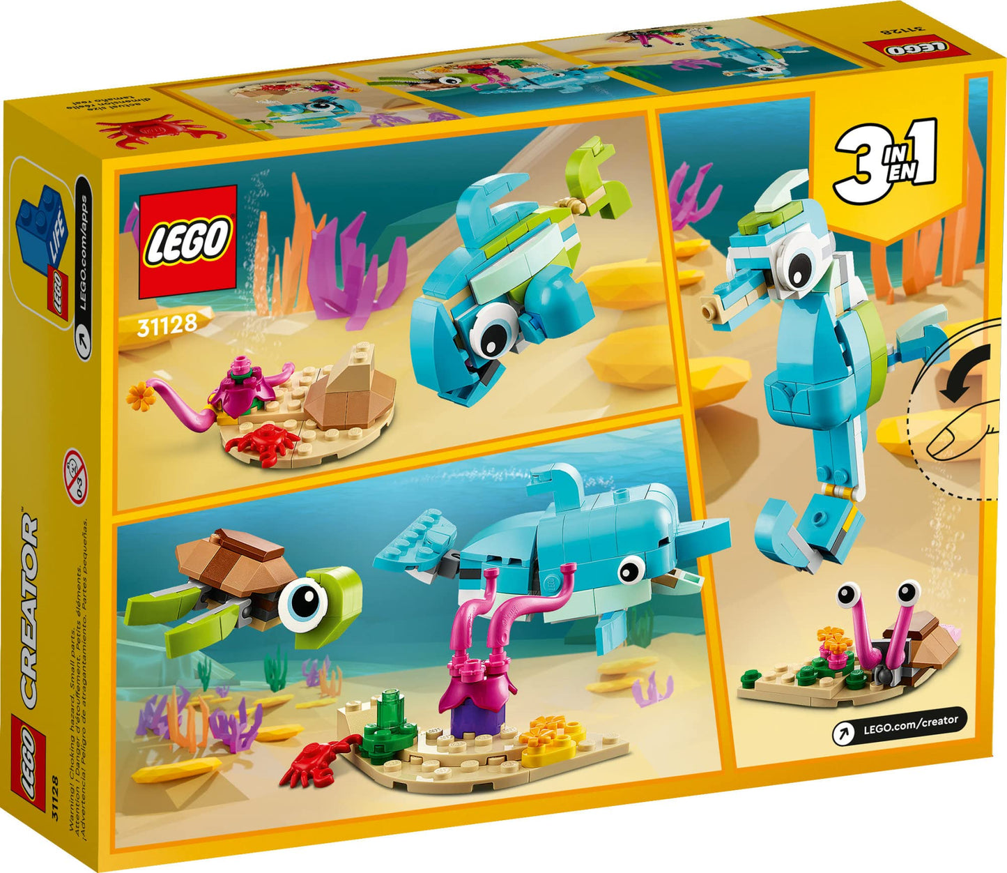 LEGO Creator 3in1 Dolphin and Turtle Toys (31128) – 3 Builds, Display Stand, 137 Pieces