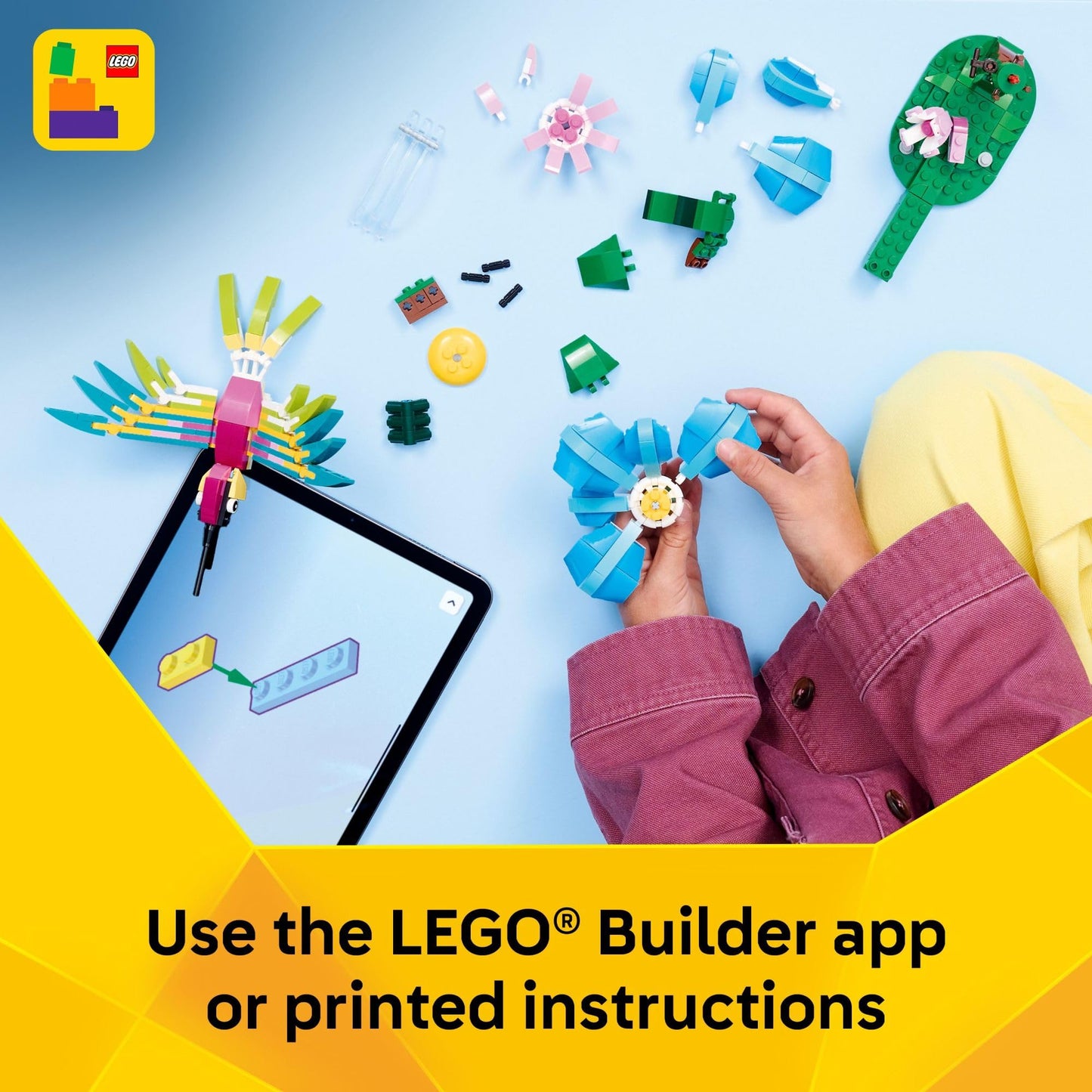 LEGO Creator 3-in-1 Wild Animals: Colorful Hummingbird (31384) – Build a Hummingbird, Butterfly, or Tropical Fish