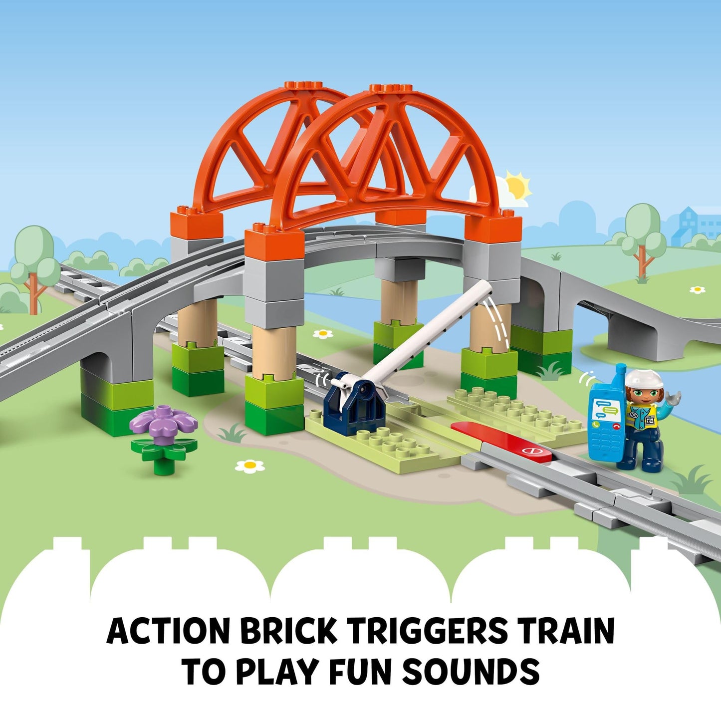 LEGO DUPLO Town Train Bridge & Tracks Expansion Set 10426 – 8 Tracks + Elevated Bridge | Ages 2+