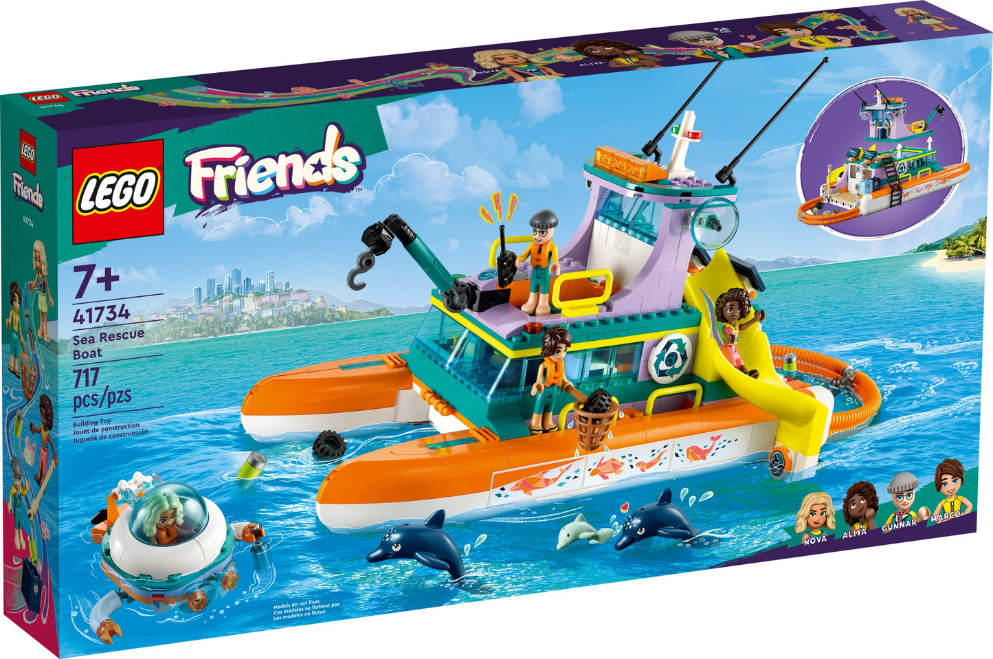 LEGO Friends Sea Rescue Boat 41734 | Ocean Rescue Toy Set for Ages 7+ | 717 Pieces
