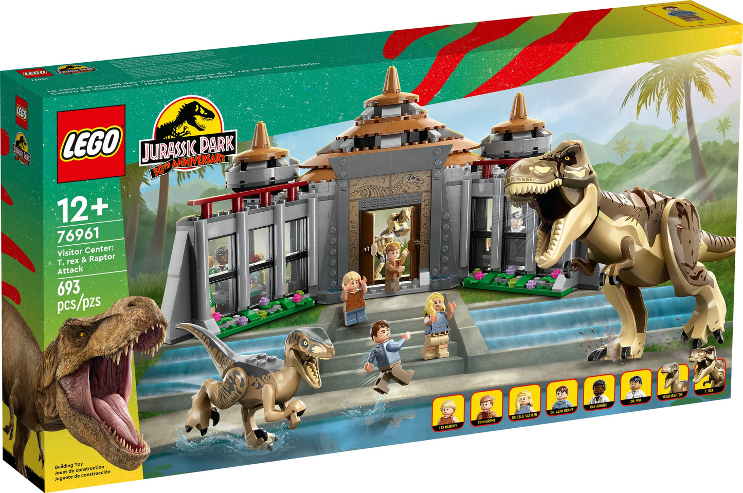 LEGO Jurassic Park Visitor Center 76961 – T. rex & Raptor Attack Buildable Dinosaur Toy (6 Minifigures)