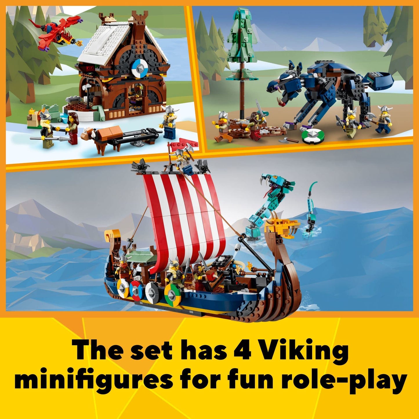 LEGO Creator 3in1 Viking Ship & Midgard Serpent 31132 | 3-in-1 Building Set for Kids