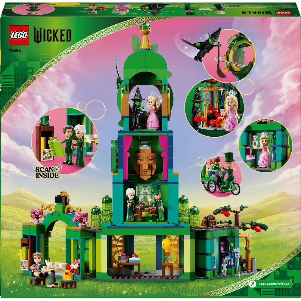 LEGO Wicked Welcome to Emerald City 75684 — Collectible Tower Game with Glinda, Elphaba & 5 Movie Characters