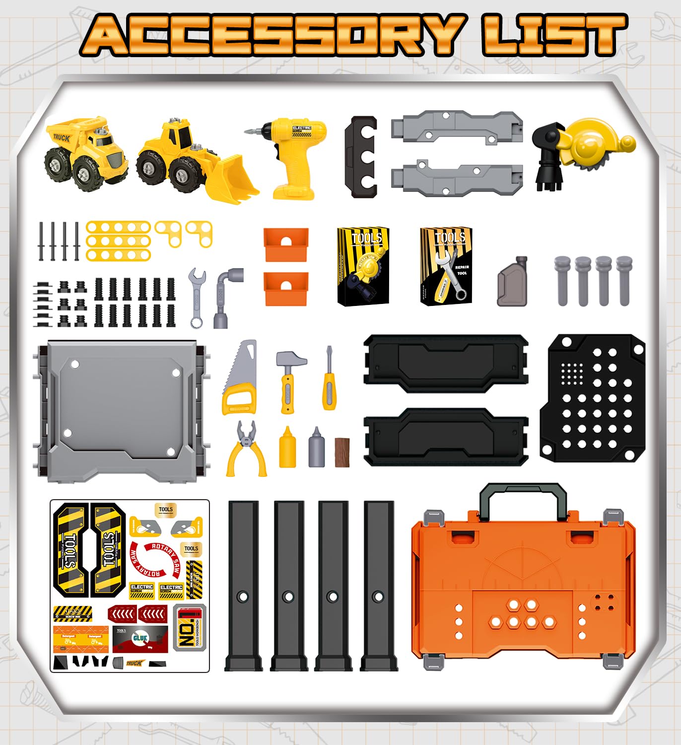 Lehoo Castle Kids Tool Bench with Electric Drill & Construction Vehicles — 2-in-1 Workbench & Toolbox for Ages 3–5