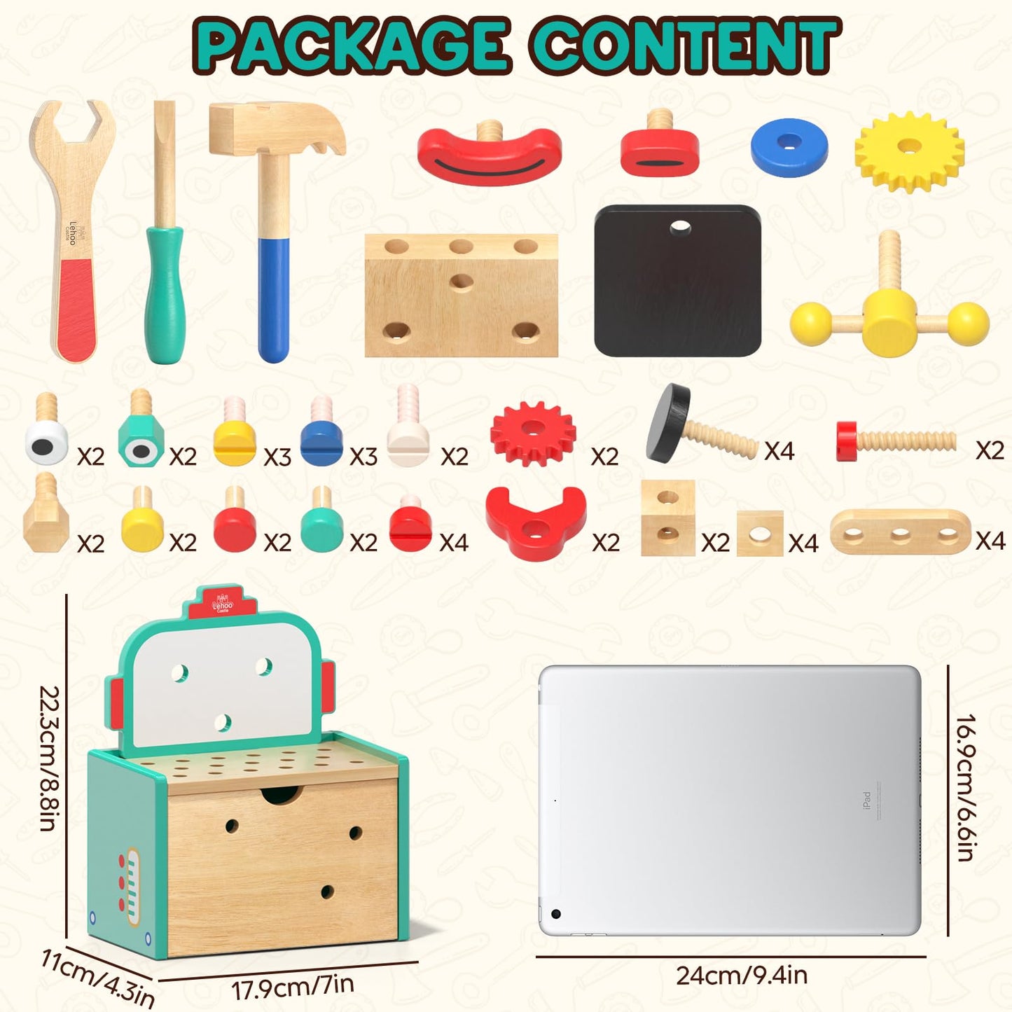 Lehoo Castle Kids Tool Set — Wooden Tool Bench & Robot STEM Toys for Ages 3-5