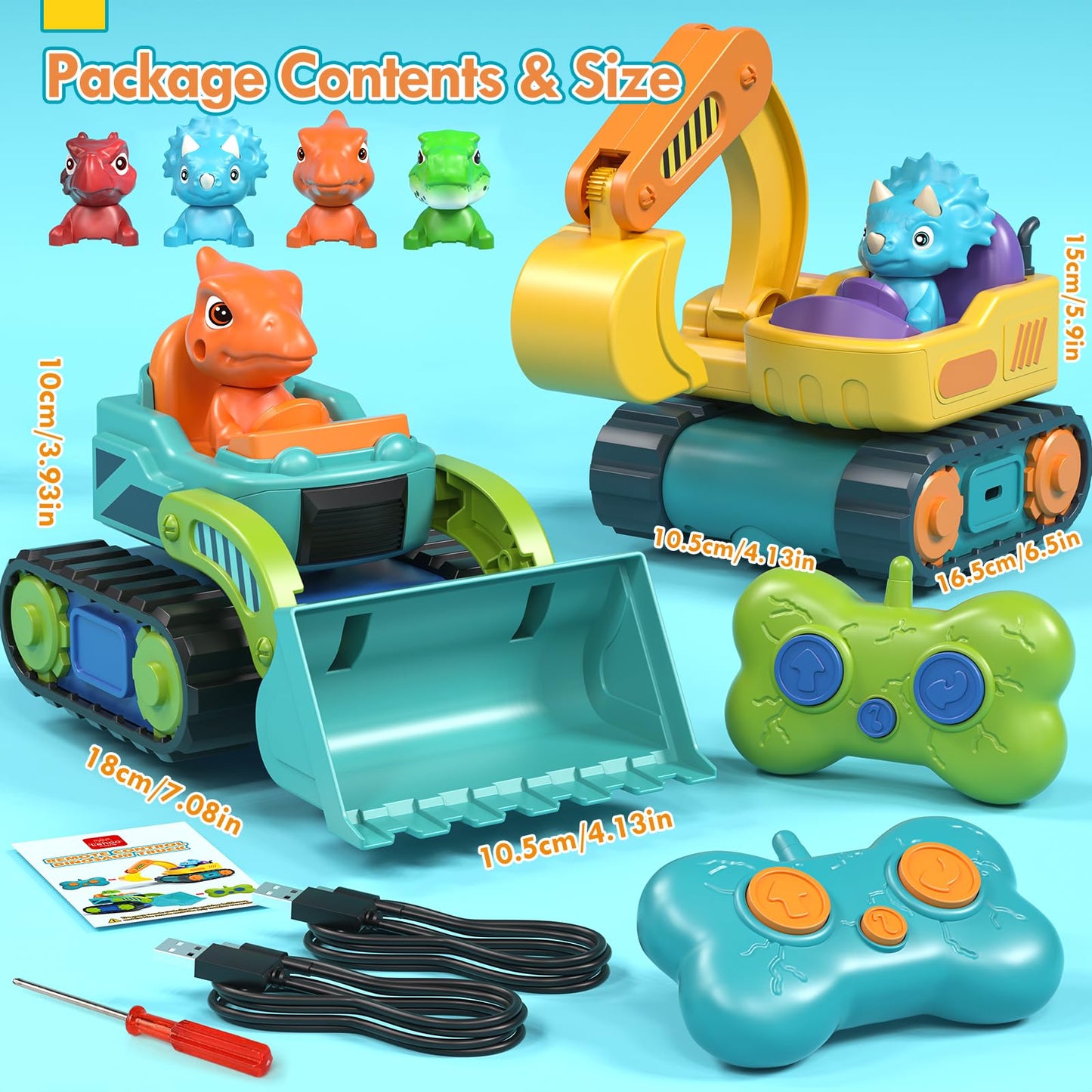 Lehoo Castle Construction Toys – 2-Pack RC Cars for Toddlers 1-3 (Excavator & Bulldozer)