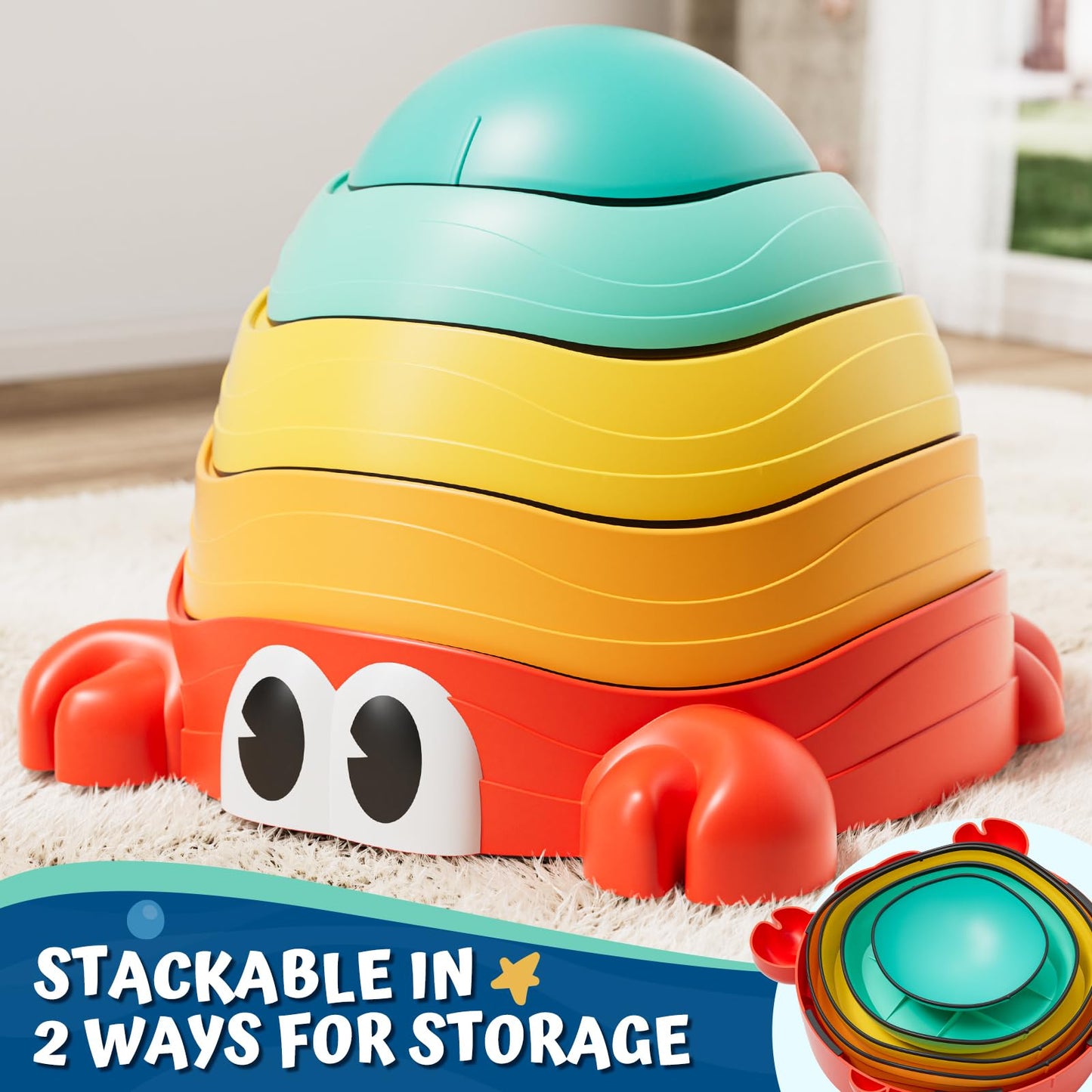 Lehoo Castle Stepping Stones for Kids – Non-Slip Balance Stones, Crab Shape Sensory Play Set (Ages 18 Months+)