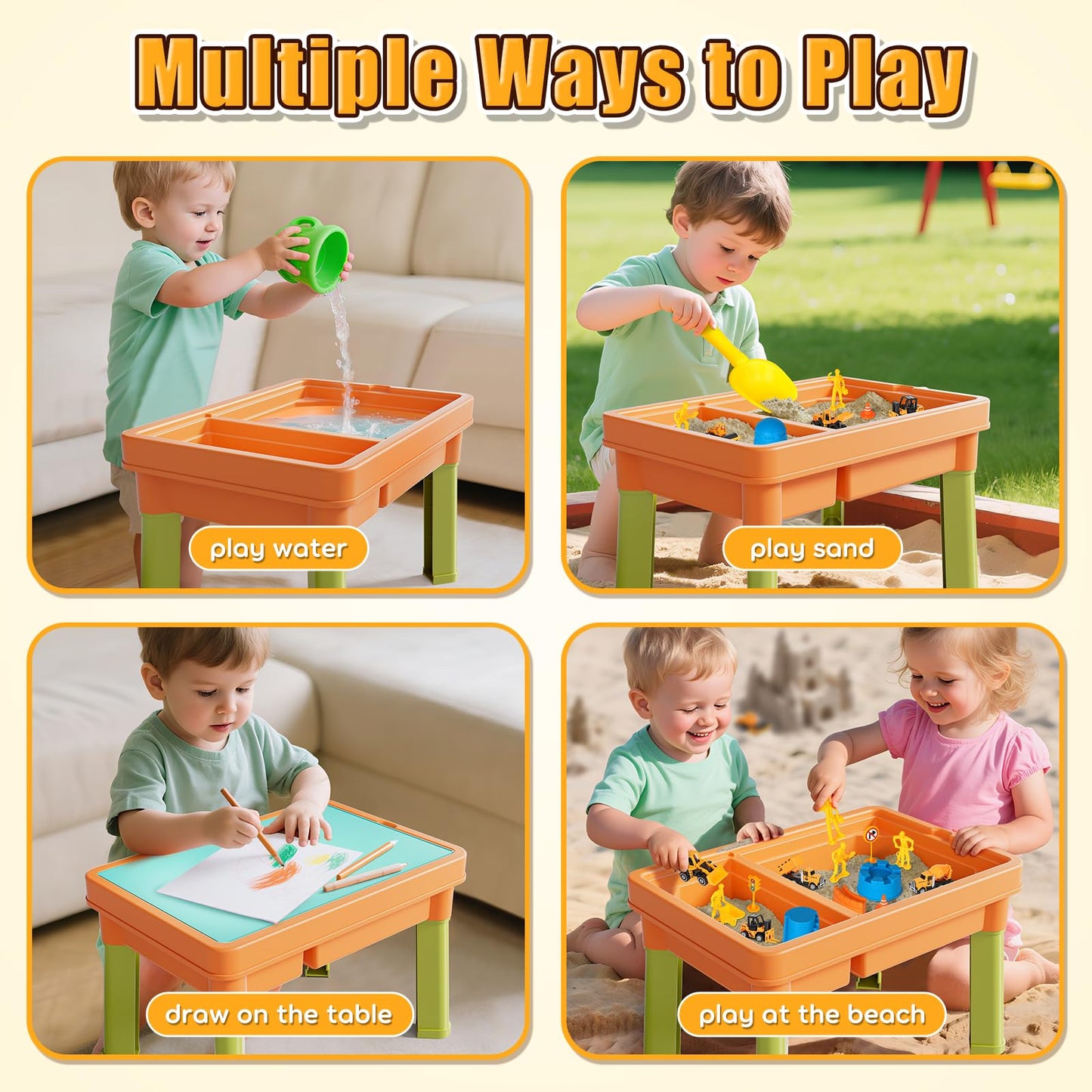 Lehoo Castle Sensory Table with Sand Kit – 26 lbs Sand, 6 Alloy Trucks, Castle Molds, Lid