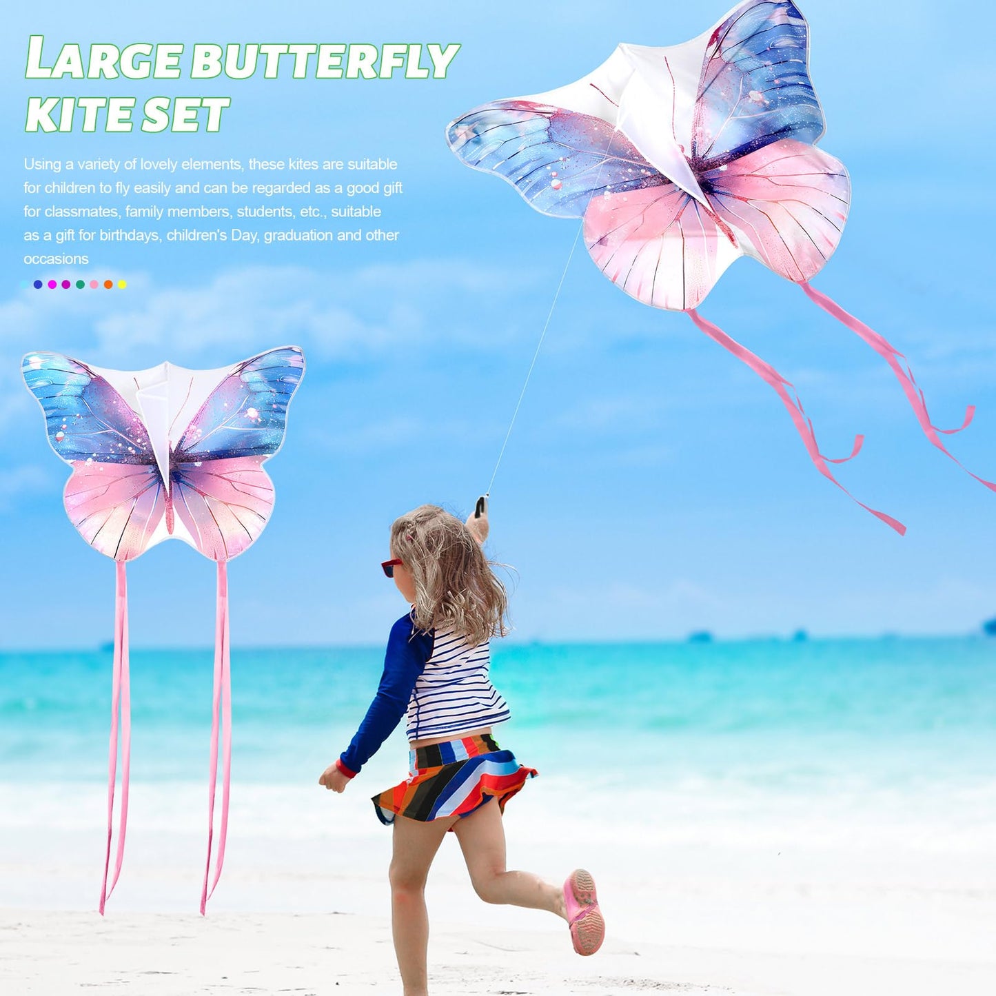 Leitee 6 Pack Large Kite Set: Butterfly, Dragonfly, Owl, Parrot, Eagle & Goldfish