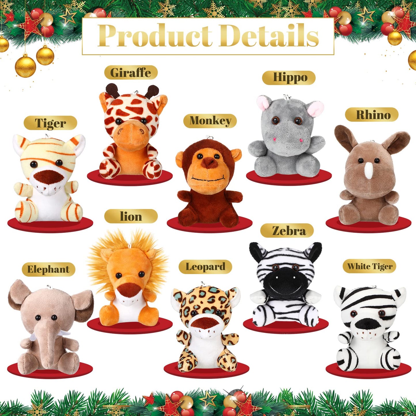 Leitee 20 Pcs Small Stuffed Animals Bulk – 4.7-Inch Mini Safari Plush Toys, 10 Styles