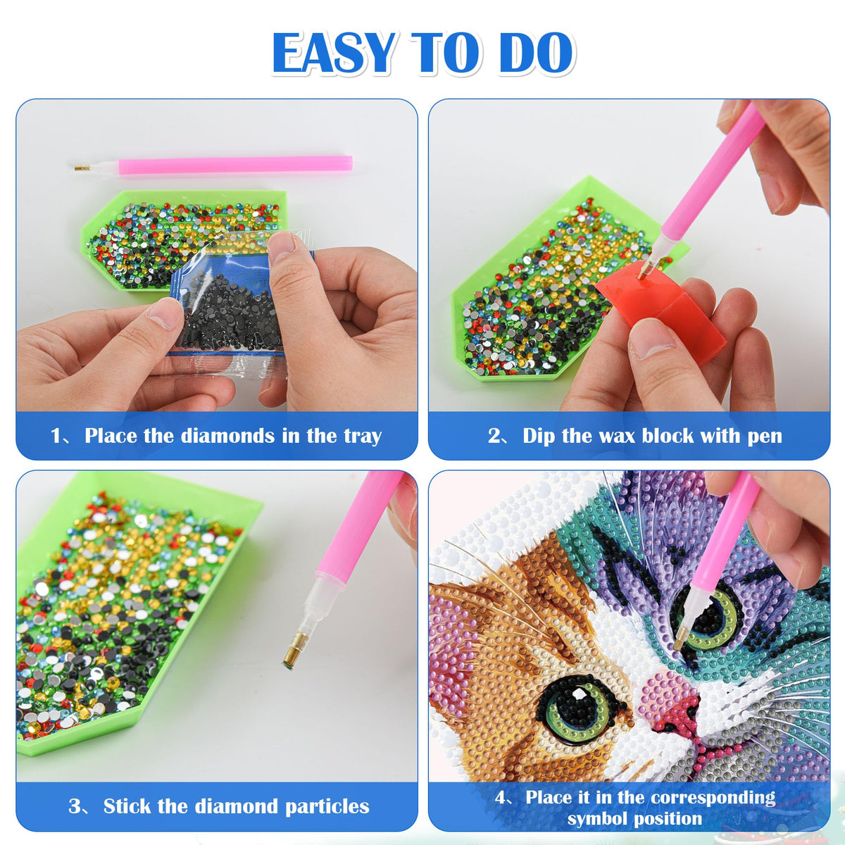 Leixonl Diamond Art Kit for Kids – Framed 7x7 Cartoon Animals (Kitten) Diamond Painting