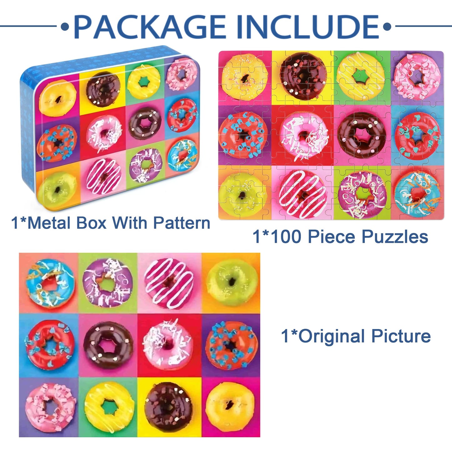 LELEMON Donut Puzzle – 100-Piece Jigsaw for Kids Aged 4-8 in Metal Box