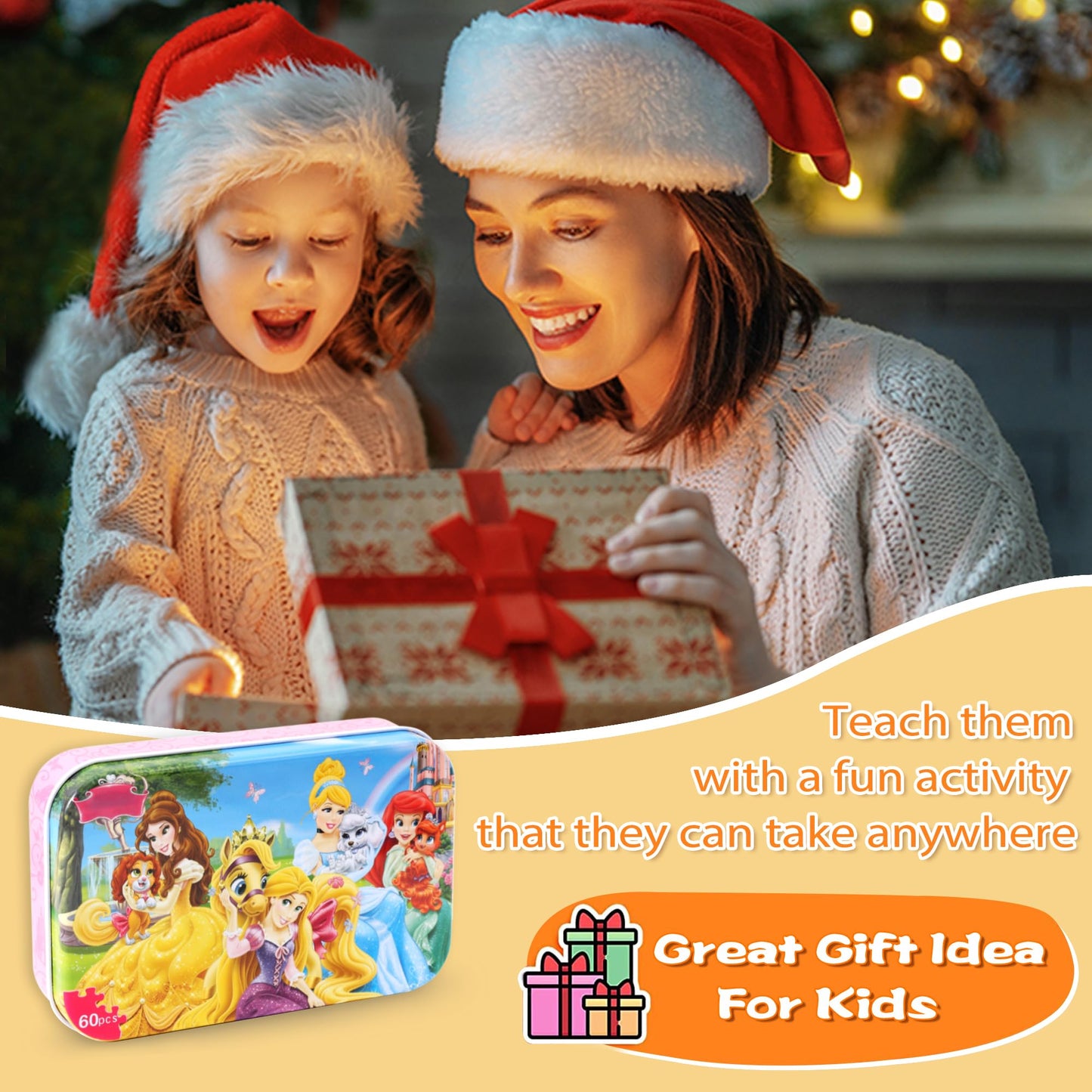 LELEMON 60-Piece Puzzles for Kids Ages 3-6 in Metal Box | Educational Jigsaw Toys