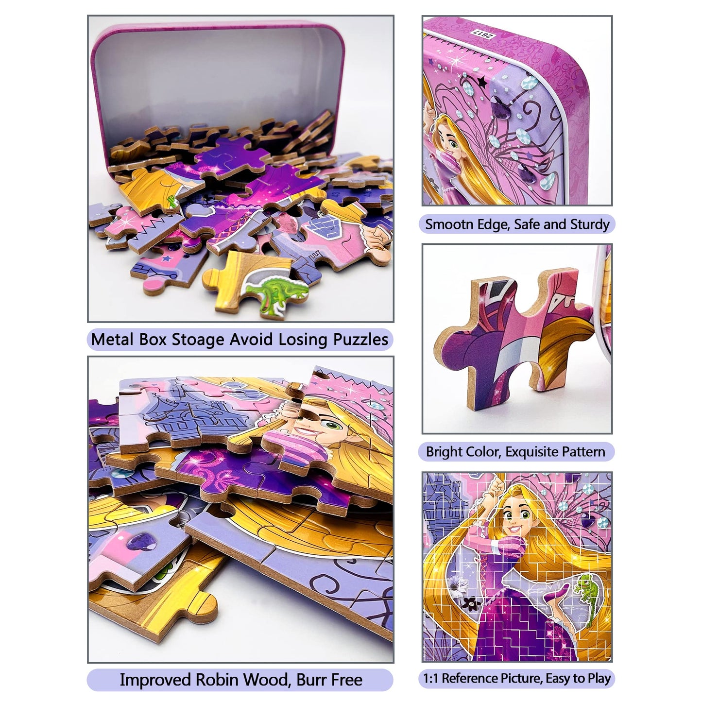 LELEMON 60-Piece Puzzles for Kids Ages 4-8 with Metal Storage Box