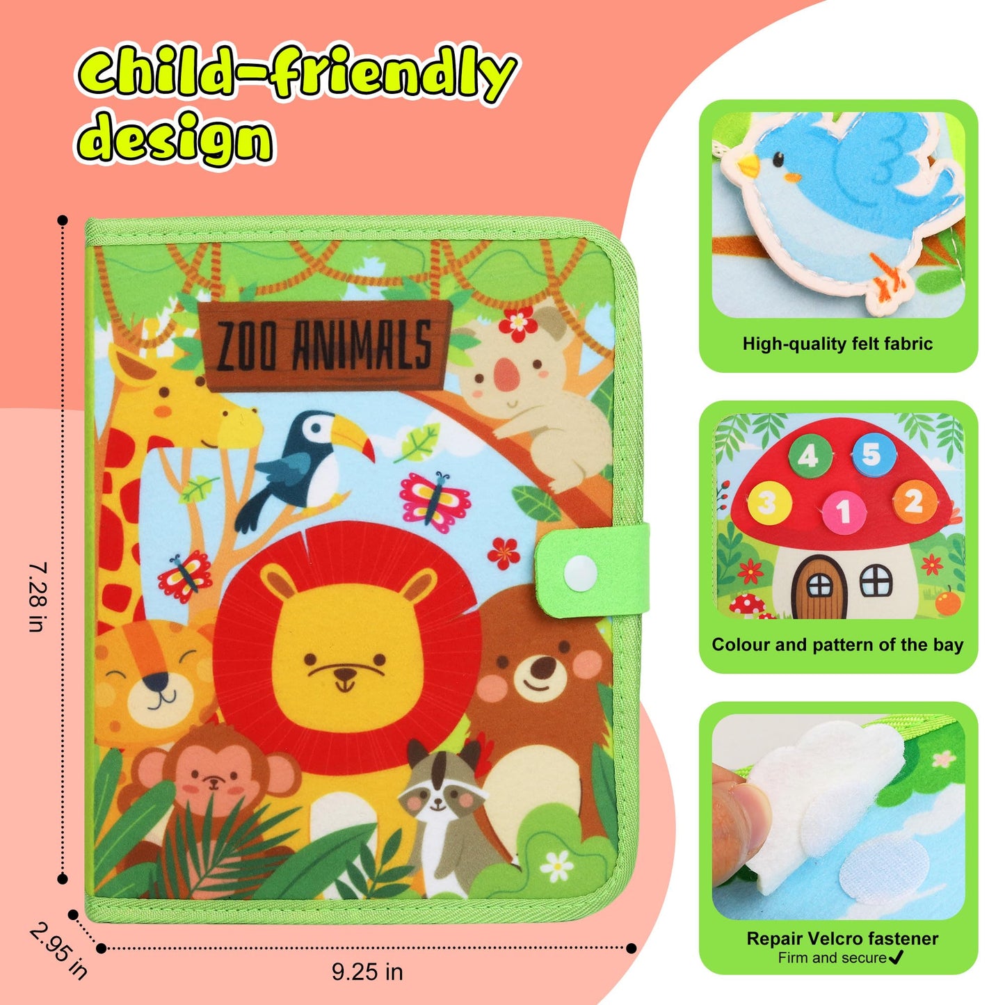 Lemrok Busy Book for Toddlers – Montessori Travel Quiet Book for 1-3 Year Olds