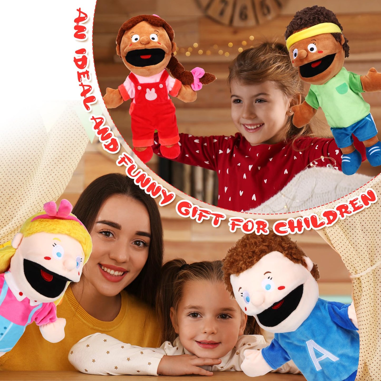 Lenwen 8-Piece Kids Hand Puppet Gifts Set — 12-Inch Multicultural Plush Puppets