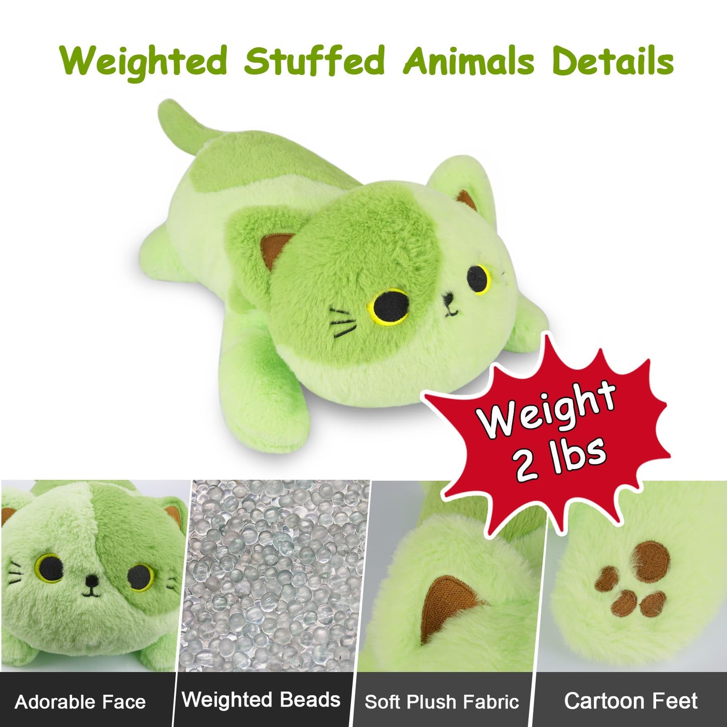 Leokawin Weighted Avocado Cat Plush – 18-Inch Cozy Weighted Cat Plush for Kids