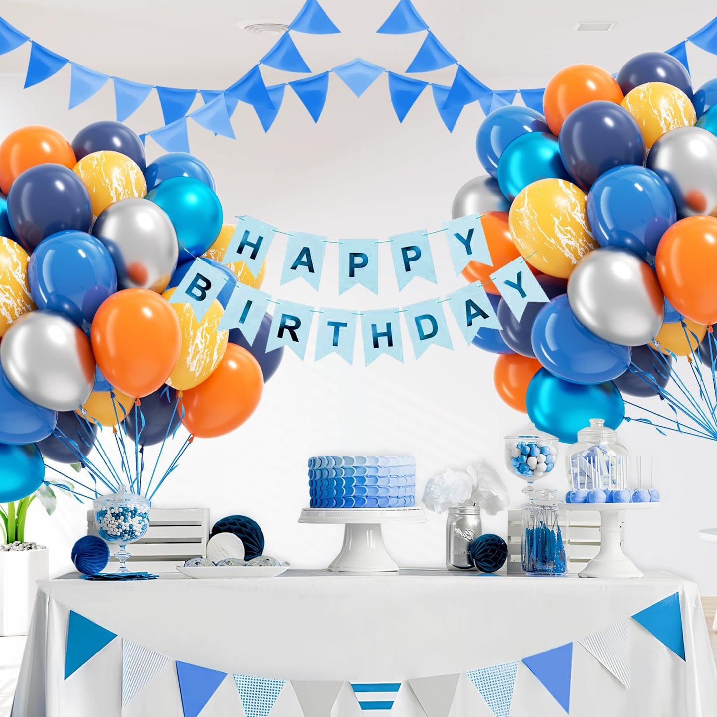 Leraqertra 60pcs Space Balloons Set – Navy, Orange, Yellow & Silver for Space Themed Party