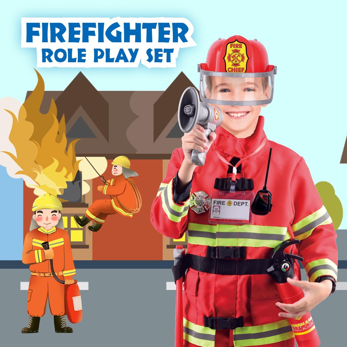Lesheng space Firefighter Costume for Kids | Role Play Outfit with Working Megaphone